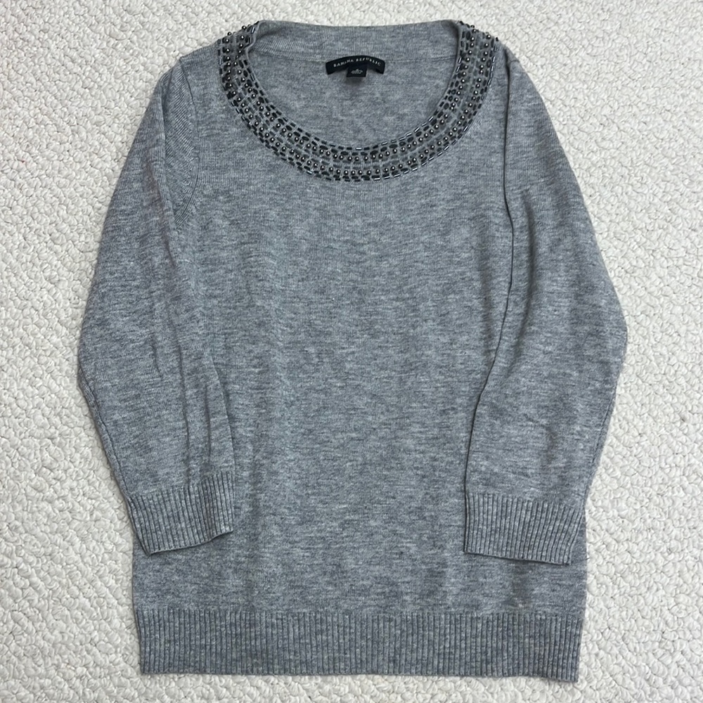 Light grey jeweled Banana Republic sweater - Picture 1 of 3